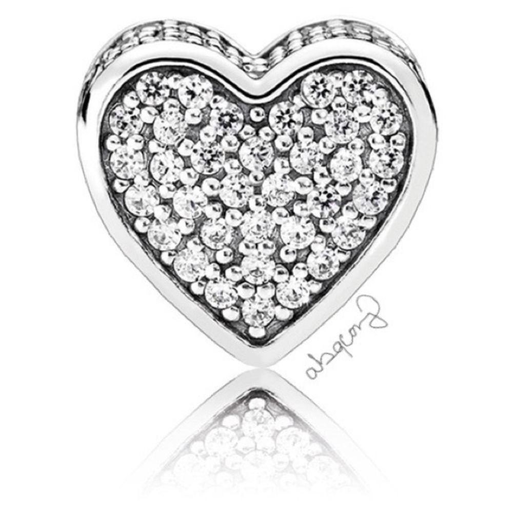 EUC Pandora 796084CZ Sterling Silver ESSENCE Love Heart Charm w/ Clear Zirconia